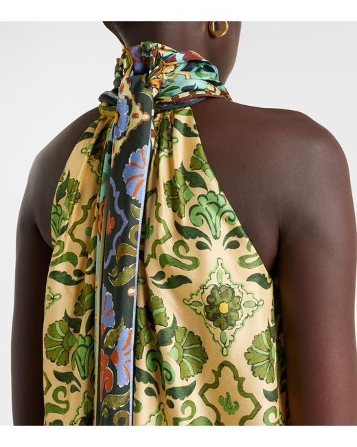 ALÉMAIS Green Cece Floral Silk Halterneck Top