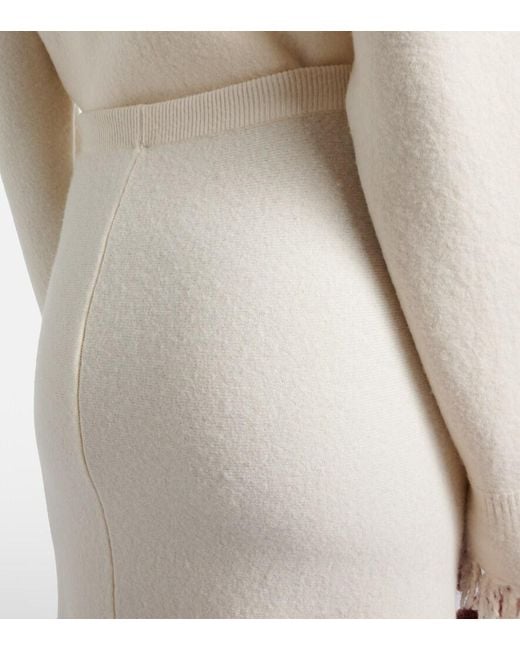 Bottega Veneta Natural Fringed Wool Midi Skirt