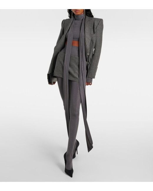 Alex Perry Gray Scarf-Detail Embellished Jersey Crop Top