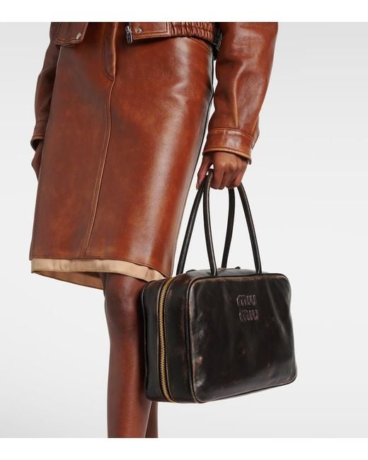Miu Miu Black Beau Logo Leather Tote Bag