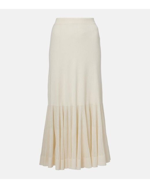 Zimmermann Natural Illuminate Pleated Ribbed-Knit Midi Skirt