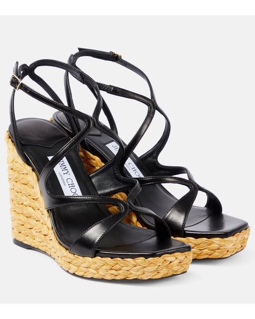 Sandali espadrillas Ayla 110 in pelle con zeppa di Jimmy Choo in Black