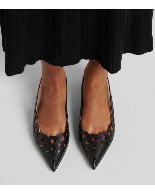 Gianvito Rossi Black Cutout Leather Slingback Flats