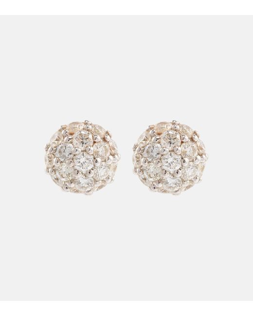 STONE AND STRAND White Dainty Mirror Ball 10kt Gold Earrings With Diamonds