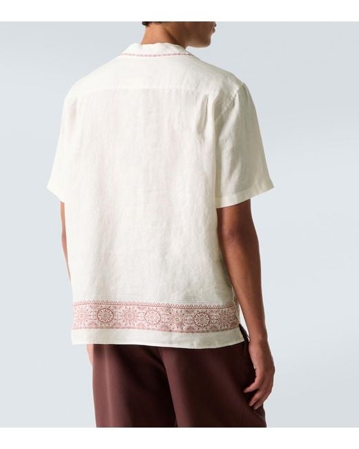 Orlebar Brown White Maitan Printed Linen Bowling Shirt for men