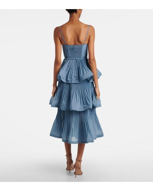 Zimmermann Blue 'pleated Tiered Midi' Dress