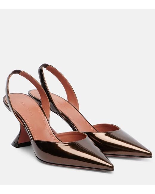 AMINA MUADDI Brown Holli 70 Mirrored Leather Slingback Pumps