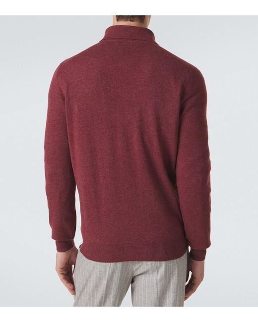 Brunello Cucinelli Red Cashmere Polo Sweater for men