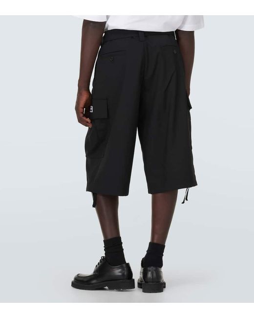 KENZO Black Virgin Wool Cargo Shorts for men