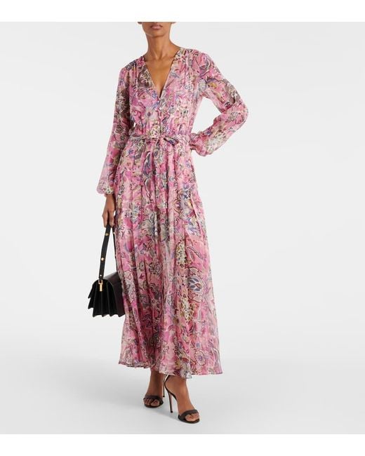 Veronica Beard Purple Elvita Printed Silk Maxi Dress