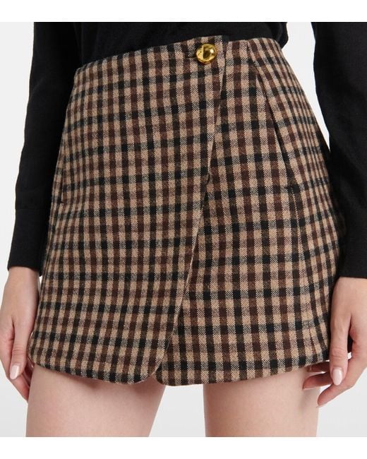 Ganni Brown Checked Wool Wrap Skirt