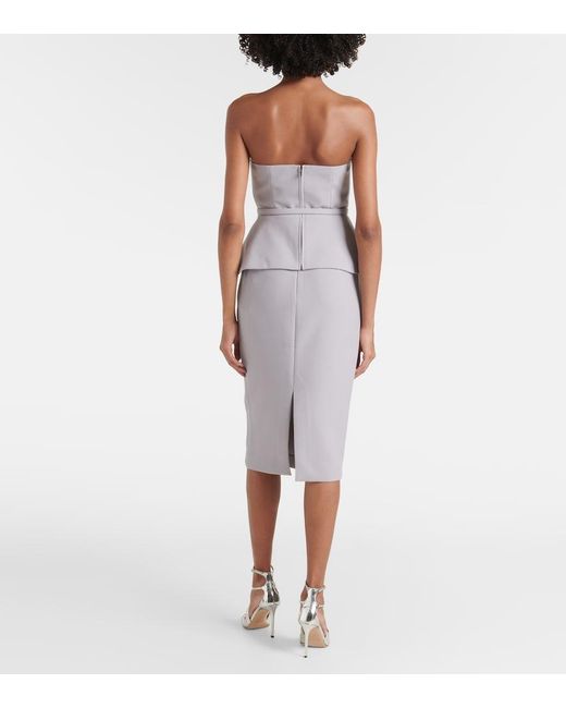 Roland Mouret White Asymmetric Strapless Peplum Crepe Top