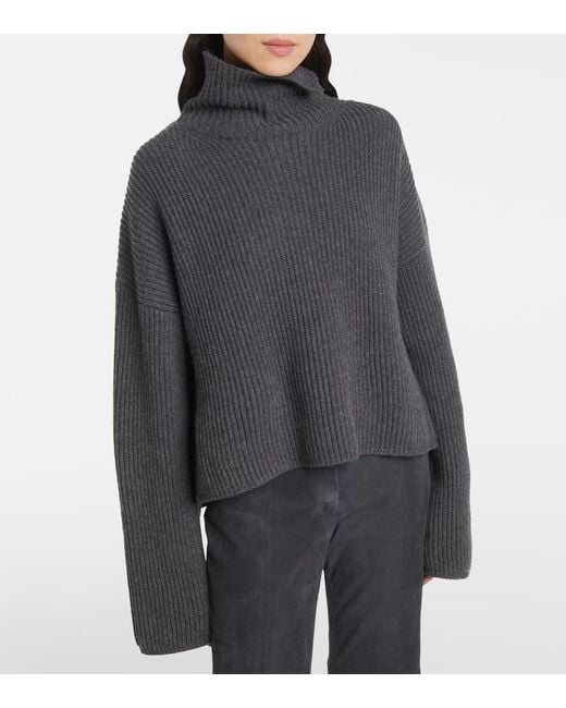 Joseph Black Ribbed-Knit Wool-Blend Turtleneck Sweater