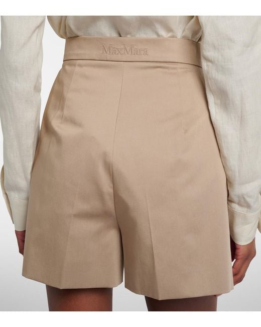 Max Mara Natural Tabacco Pleated Cotton-Blend Shorts