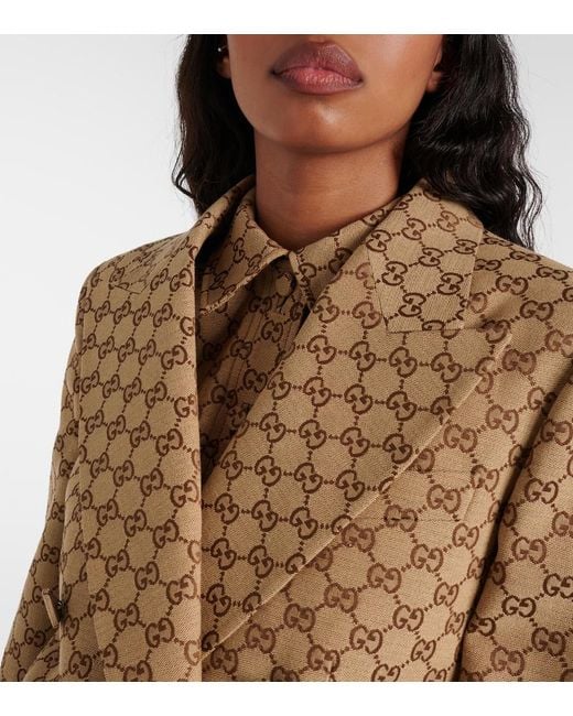 Gucci Brown Gg Canvas Double-Breasted Blazer