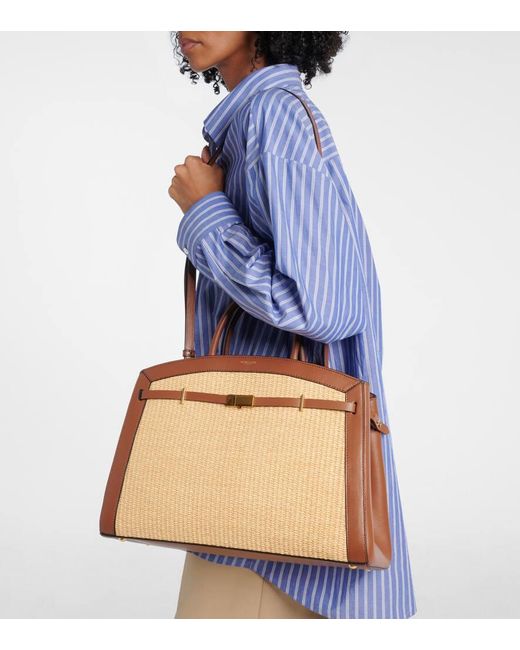 DeMellier London Natural New York Leather-Trimmed Raffia Tote Bag
