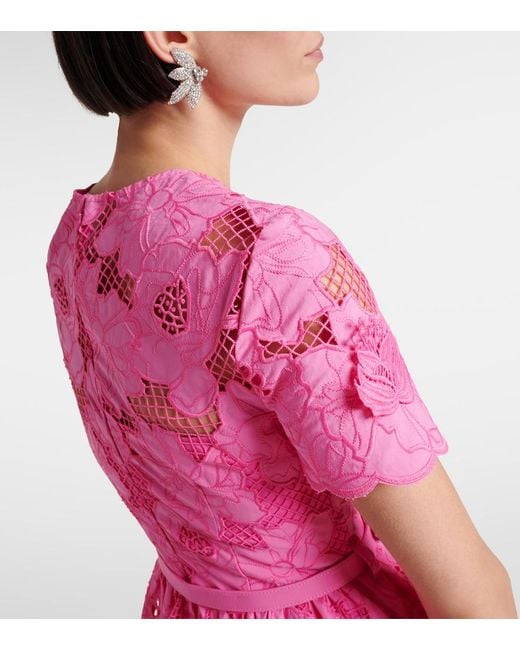 Self-Portrait Pink Cotton-Blend Lace Midi Dress