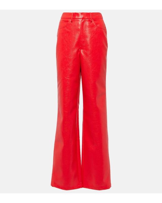 ROTATE BIRGER CHRISTENSEN Red Croc-effect Faux Leather Straight Pants