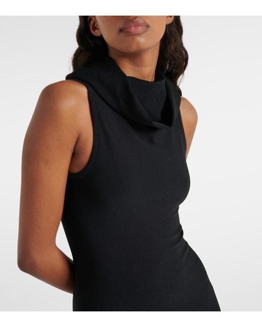 Alaïa Black Hooded Jersey Midi Dress