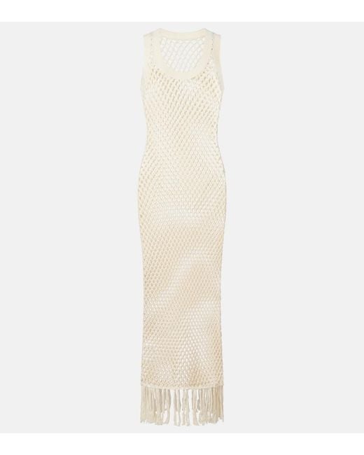Sir White Ilaria Fringed Open-Knit Cotton Maxi Dress