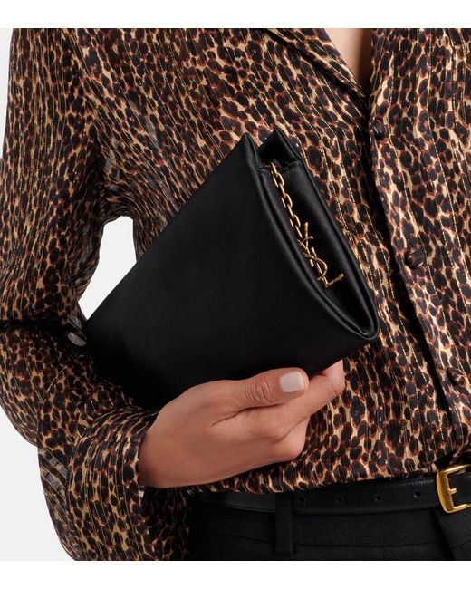 Saint Laurent Black Cassandre Satin Clutch