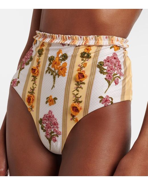 Agua Bendita Metallic Floral Embroidered Bikini Bottoms