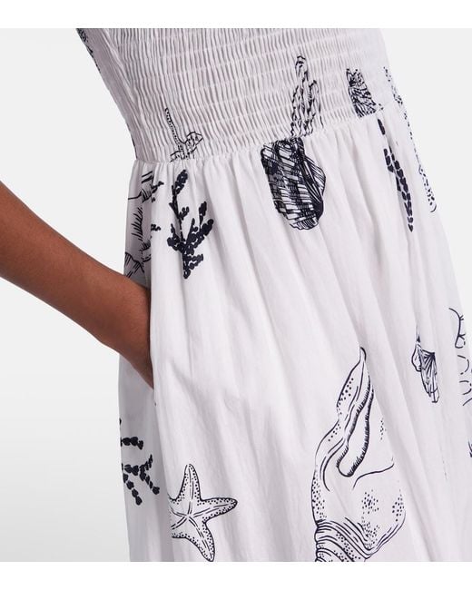 Poupette White Suzanne Shirred Cotton Muslin Maxi Dress