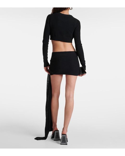 AYA MUSE Black Draped Cotton-Blend Miniskirt
