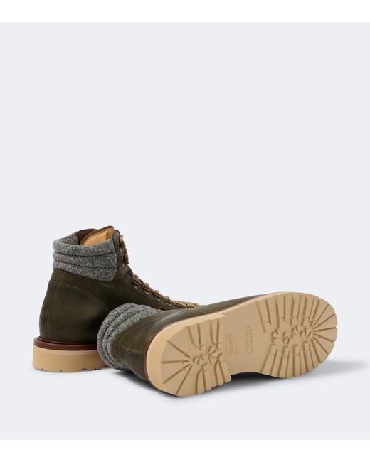 Brunello Cucinelli Brown Leather Lace-Up Boots for men