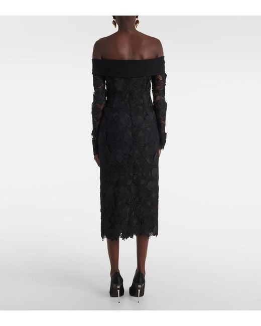 Oscar de la Renta Black Orchid Floral Guipure Midi Dress