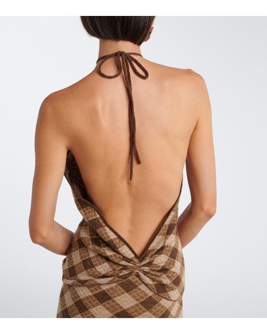 AYA MUSE White Kae Scarf-Detail Plaid Halterneck Top