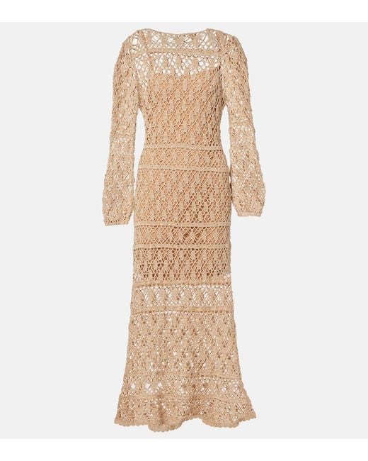 Anna Kosturova Natural Bianca Cotton Crochet Maxi Dress