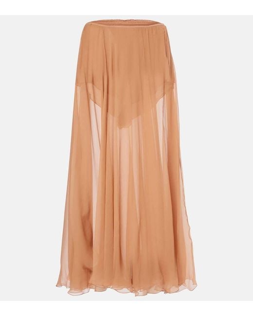 Chloé Brown Silk Muslin Midi Skirt