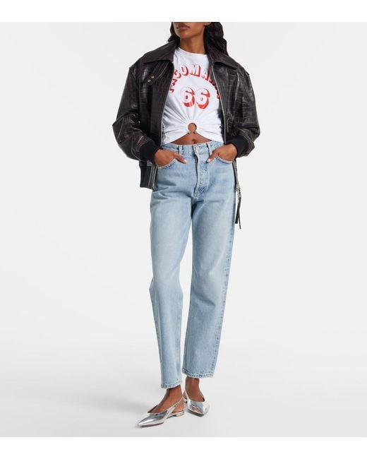 Rabanne White Printed Cropped Cotton-Blend T-Shirt