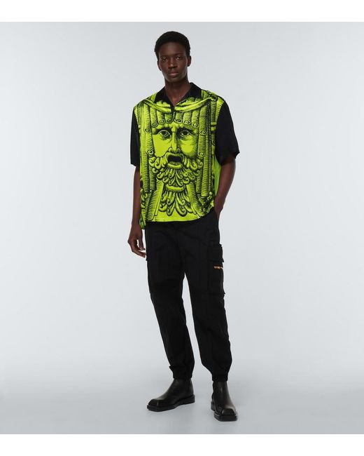Versace Green Printed Satin Bowling Shirt for men