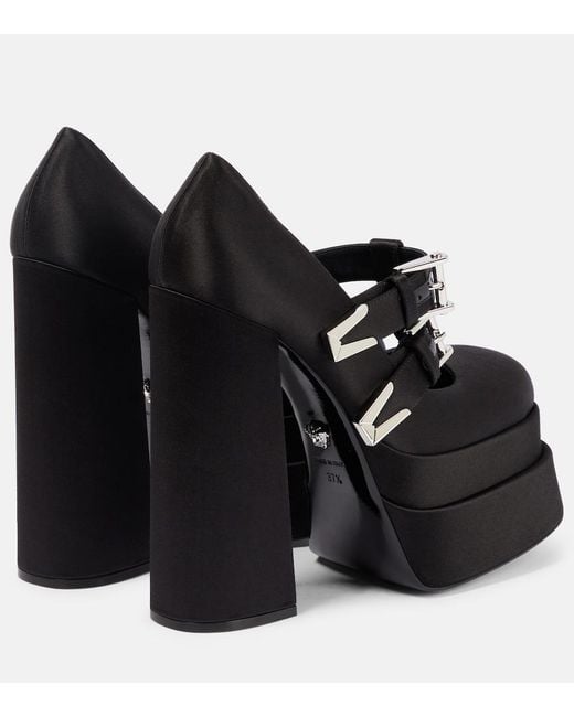 Versace Black Aevitas Satin Bondage Buckle Double Platform
