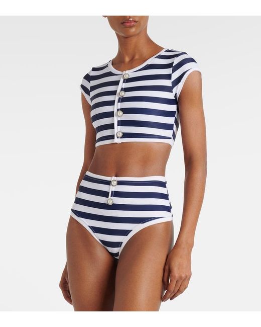SAME Blue Grace Striped Bikini Top