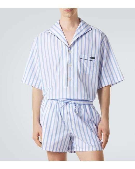 Dolce & Gabbana Blue Striped Cotton And Silk Poplin Shirt for men