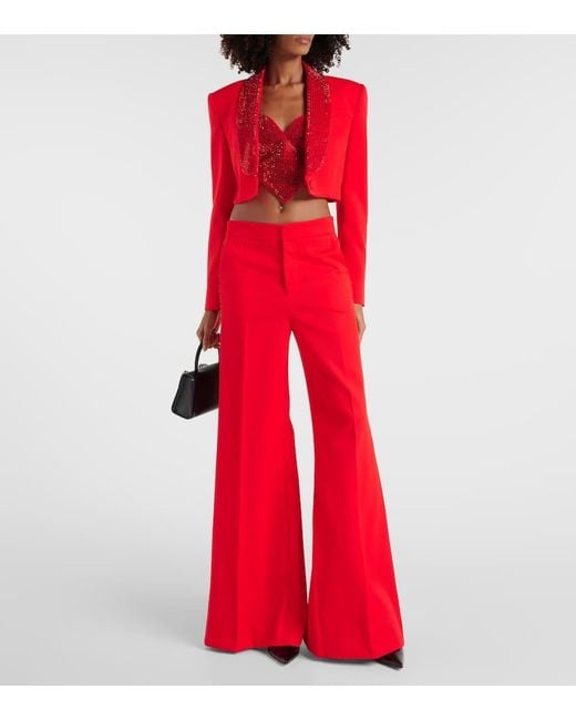 Area Red Crystal-embellished Cropped Blazer