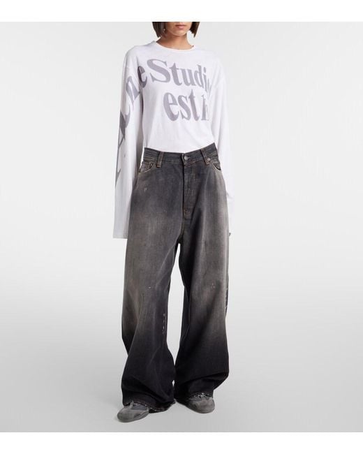 Acne Gray 2023 Distressed Wide-Leg Jeans