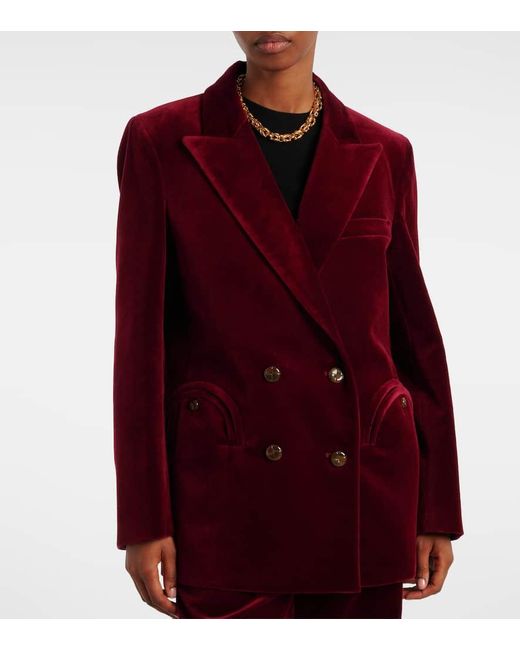 Blazé Milano Red Everynight Double-Breasted Cotton Velvet Blazer
