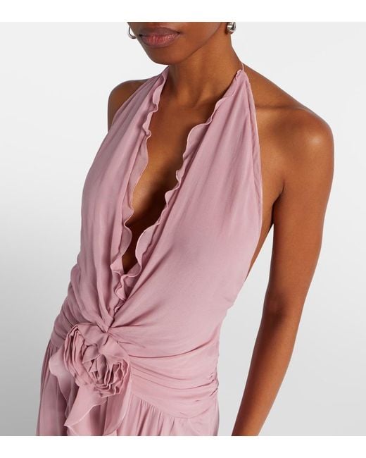 Blumarine Pink Ruffled Georgette Gown