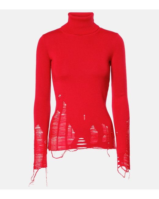 MM6 by Maison Margiela Red Distressed Sweater