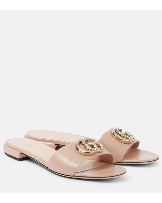 Gucci Pink Gg Crystal Leather Slides