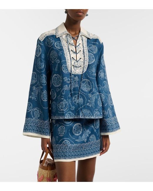 ALÉMAIS Blue Lucky Printed Linen Blouse