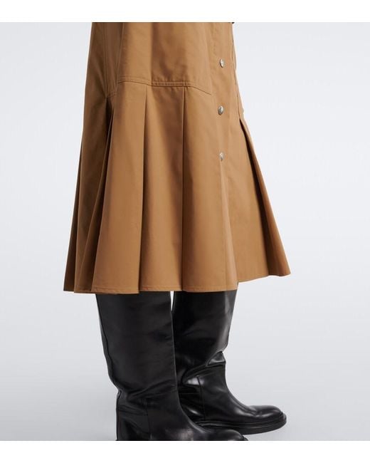 Moncler Natural Pleated Cotton-Blend Midi Skirt