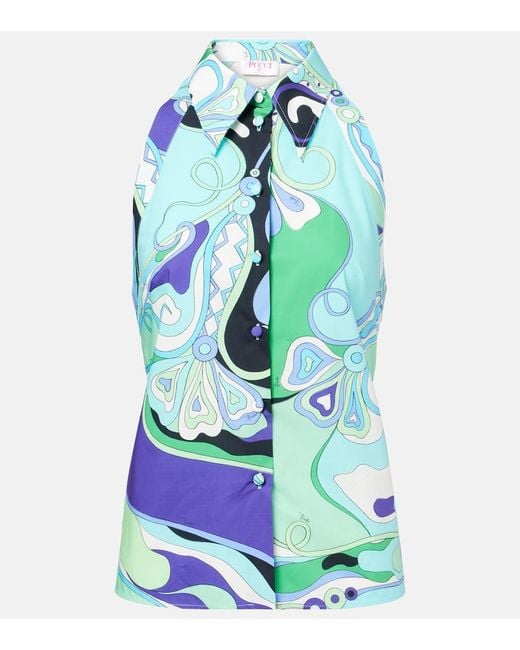 Top Orchidee De Algodon Estampado Emilio Pucci de color Blue