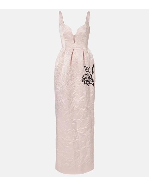 Erdem Pink Embroidered Satin Gown