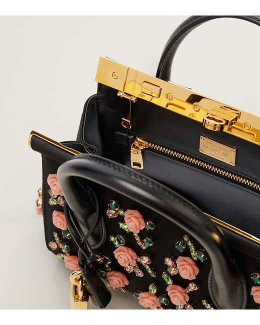 Dolce & Gabbana Black Marlene Small Embellished Top-Handle Bag