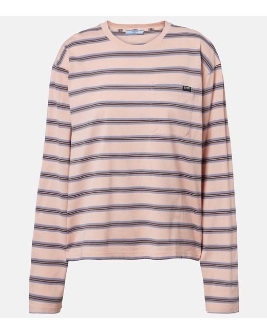 Prada Pink Striped Cotton Jersey Top